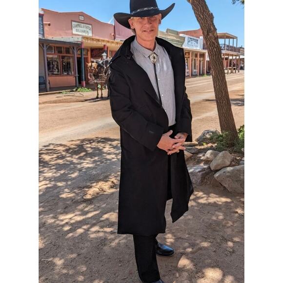 Frontier Classics Western Cotton Denim Duster Coat Black Small Old West Cowboy - Picture 2 of 13